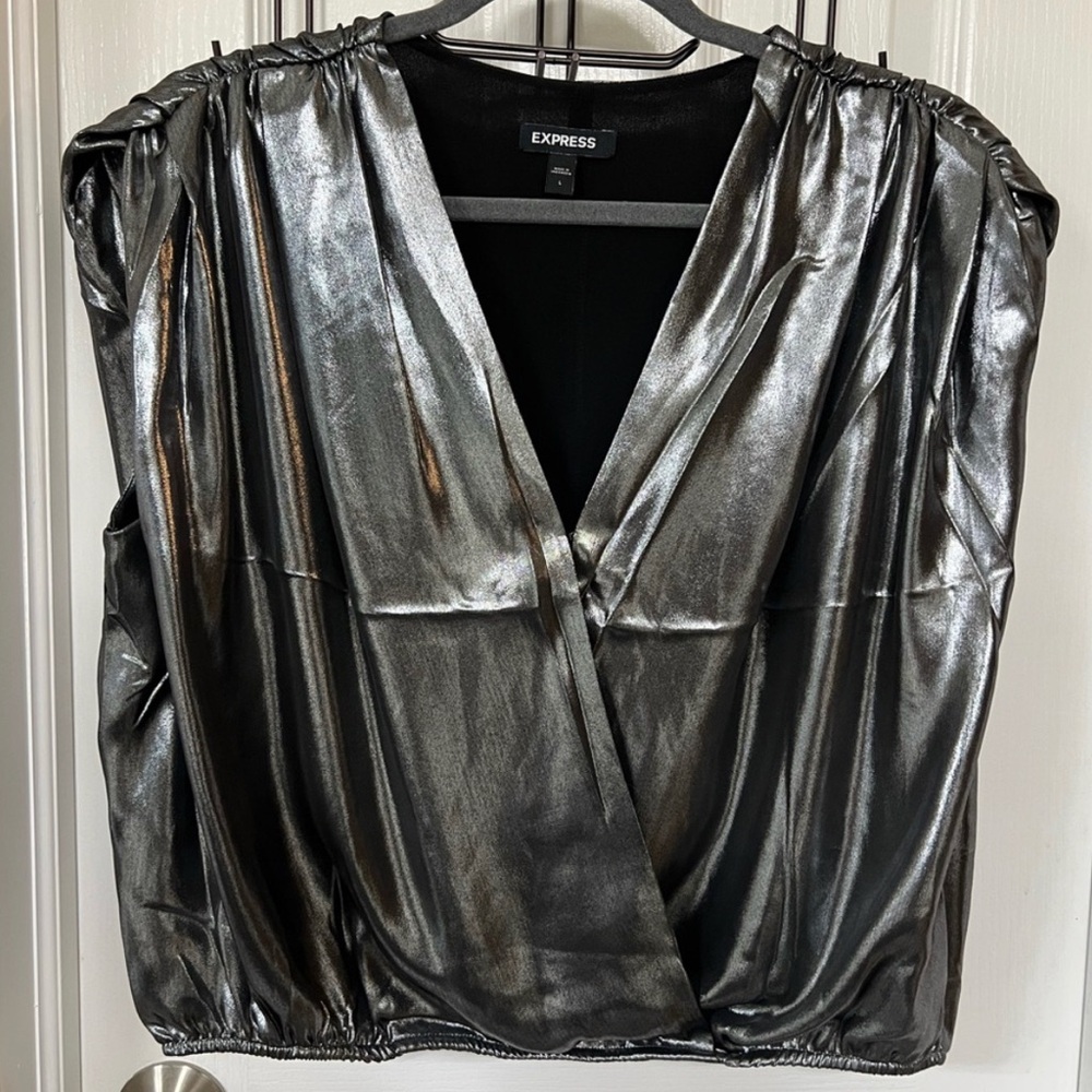 Express Vneck Metallic Blouse Size L EUC
